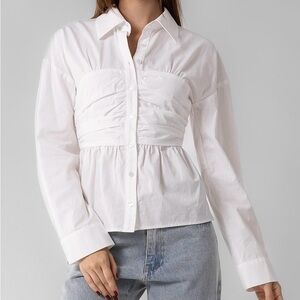 White Peplum Button Down Shirt